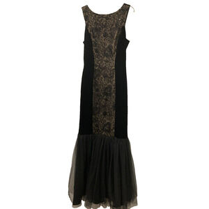 Alex Evenings Black Tulle Velvet Long Maxi Mermaid Sequin Evening Dress size 10